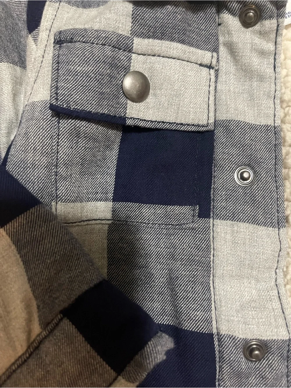 Old Navy Boys' Navy and Light Gray Plaid Sherpa-Lined Jacket